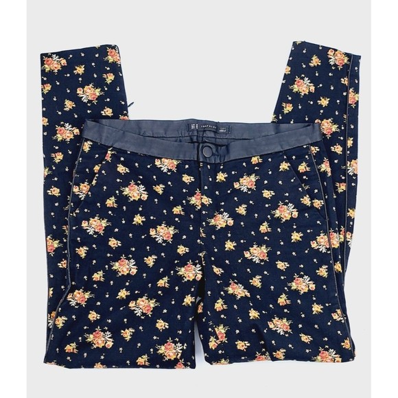 Zara Trafaluc Floral Mid Rise Ankle Zip Stretch Trouser Skinny Pants, Small 6 - Picture 3 of 9